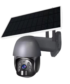Batteri-/ Solcellsdriven PTZ-kamera utrustad med ett kraftigt batteri och solpaneler för att förse den med energi. Den har en roterbar pan/tilt-zoom-funktion som gör det möjligt att fjärrstyra och justera kameravinkeln. Kameran är idealisk för övervakning och bevakning av områden där det inte finns tillgång till elnätet.